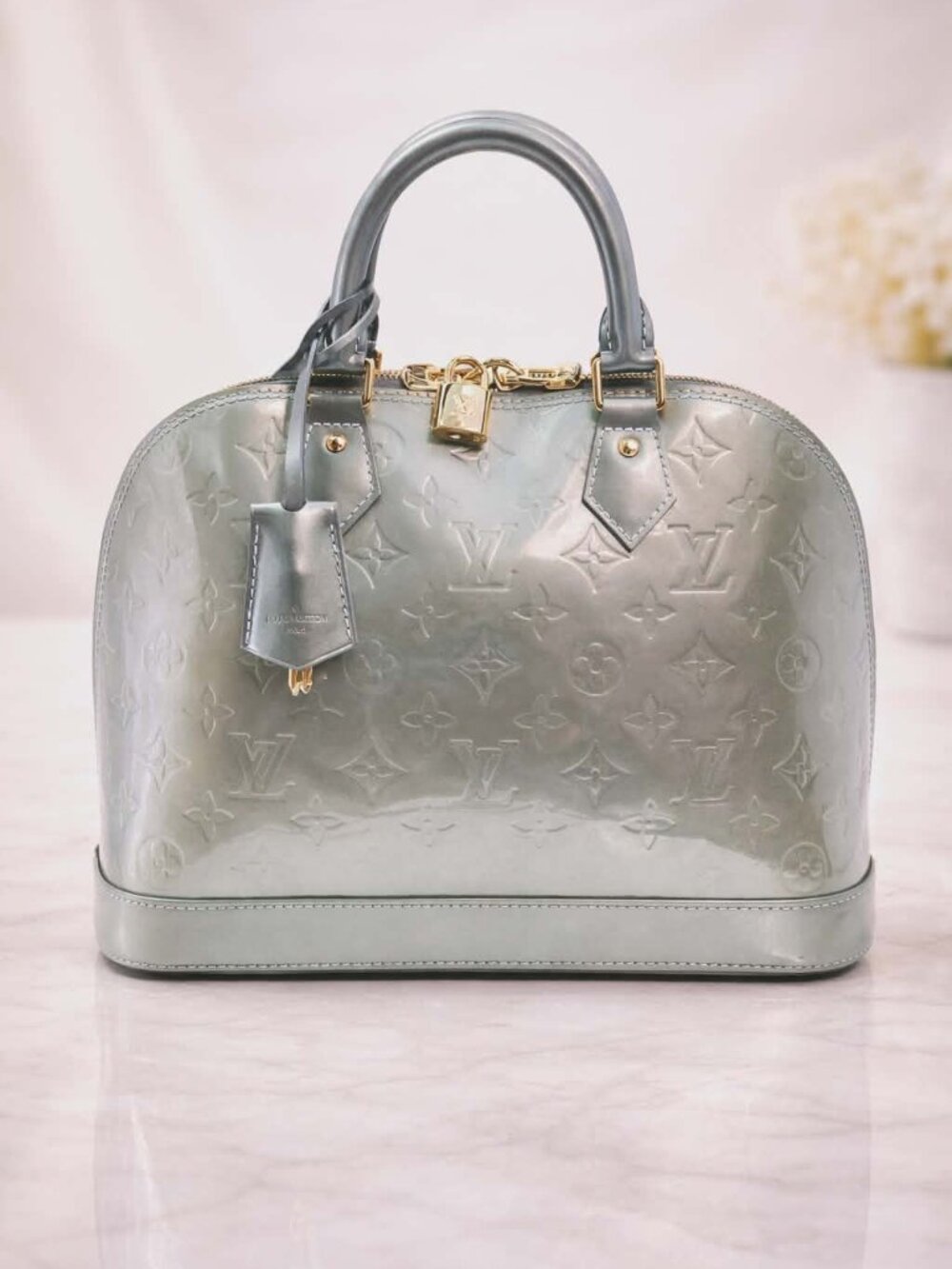 Authentic Louis Vuitton Alma PM Vernis Leather Green LV Satchel Handbag